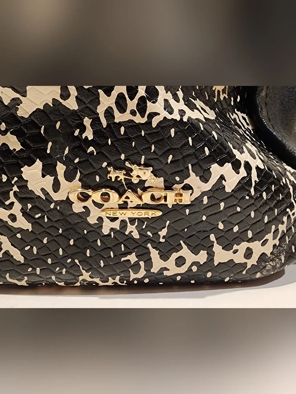 Coach Madison Phoebe Black Two-Tone Python Leather Shoulder Bag Tote Purse